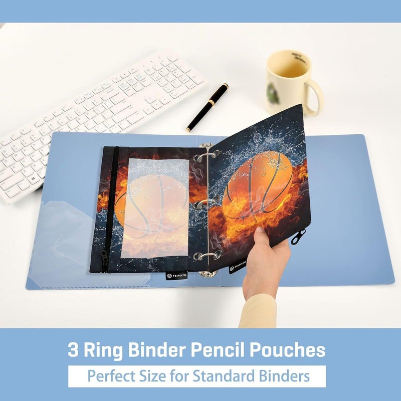 BOENLE Basketball Ball Pencil Pouch for 3 Ring Binder, 2 Pack Waterproof Pencil Bags Clear Window Pencil Case Zipper School School Office Supplies - Image 4